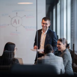Team meeting in a modern conference room.