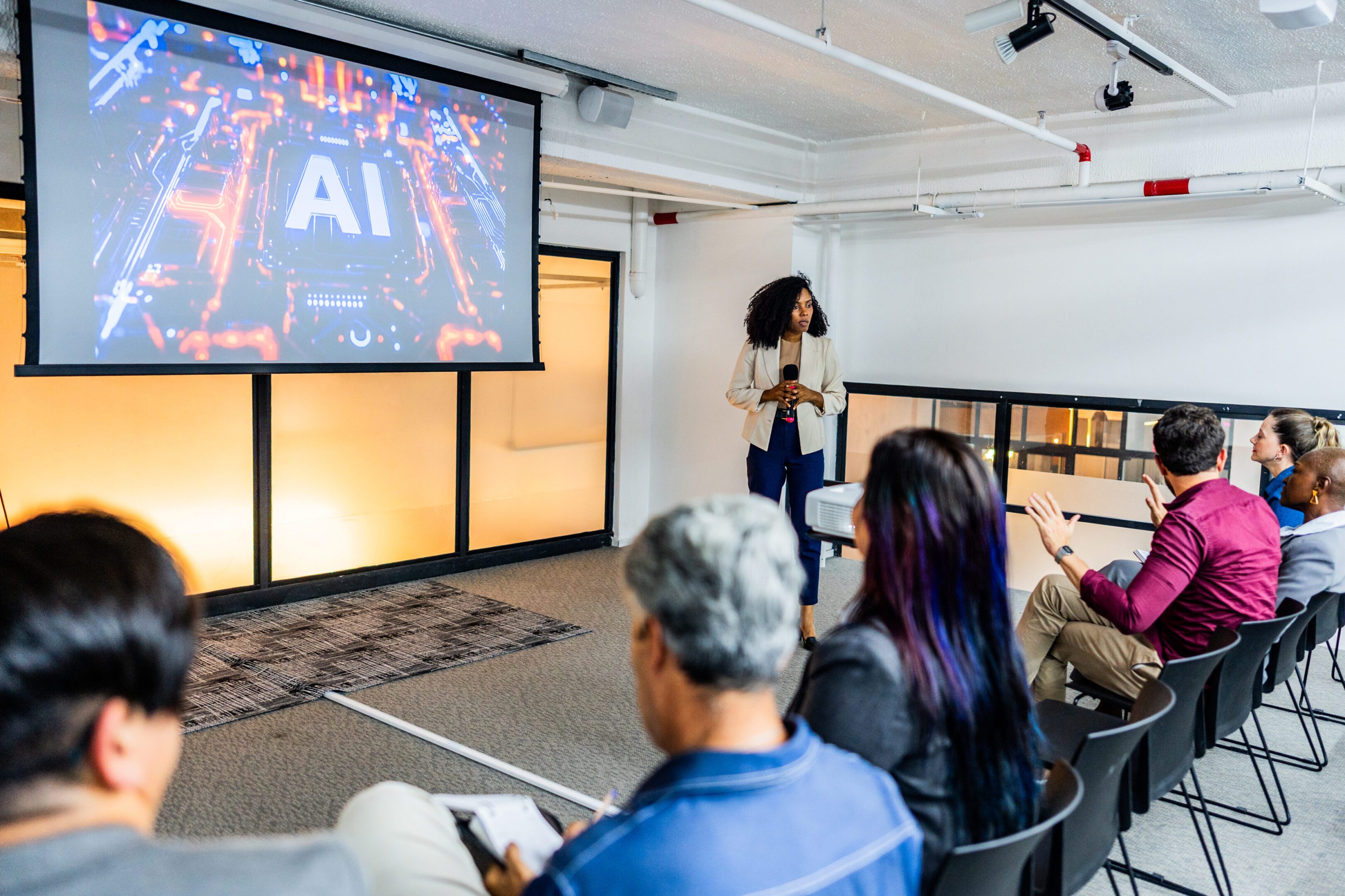 AI presentation in front of attentive audience.