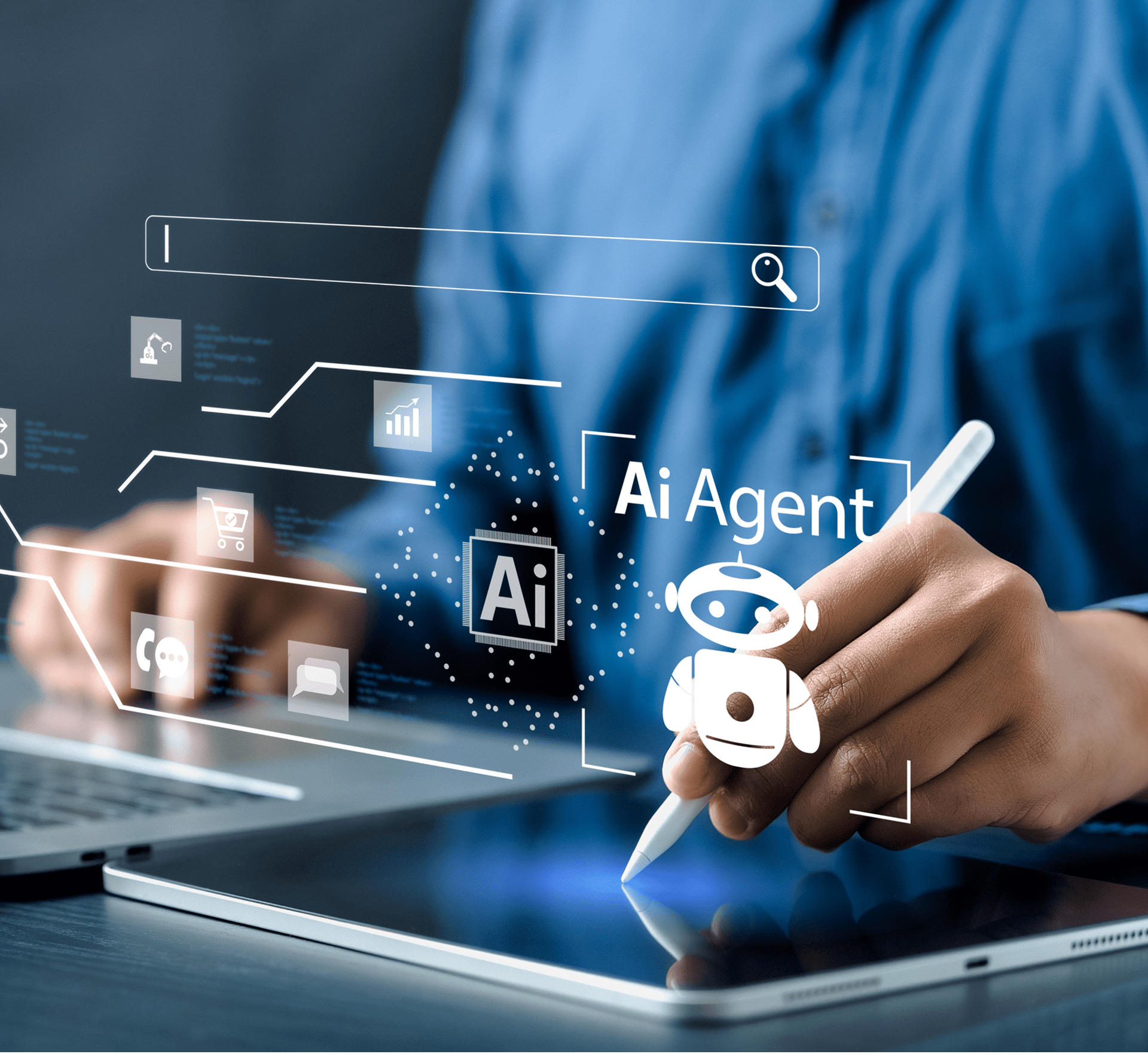 Person using AI technology on tablet.